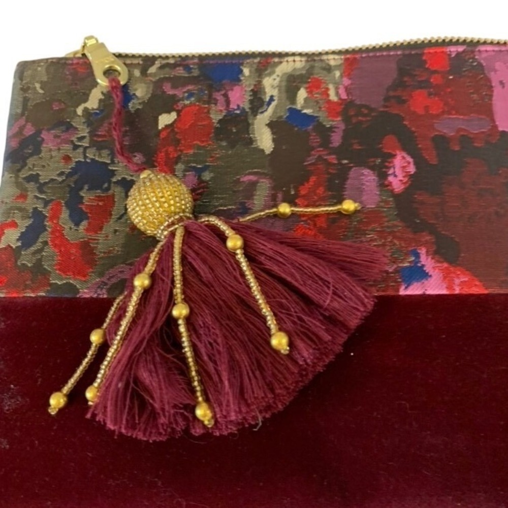 Shiraleah Clutch Velvet Jacquard Tassel Zip Clutch Evening Burgundy Purse